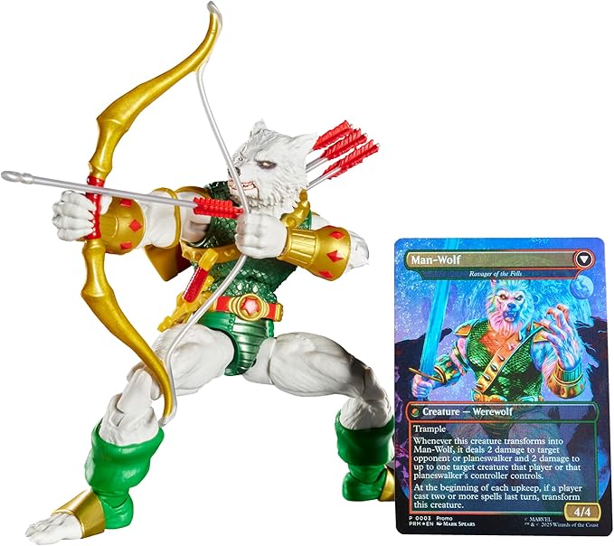 SPIDER-MAN Marvel Legends Series Magic: The Gathering Man-Wolf, 6-Inch Action Figure Toy & Exclusive Foil Collectible Card Game Trading Card