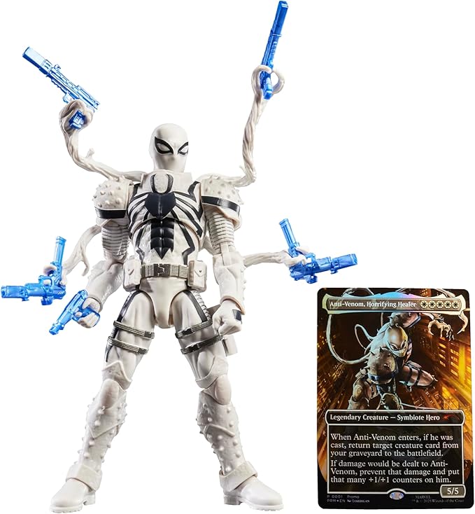 Spider-Man Marvel Legends Series Magic: The Gathering Agent Anti-Venom, 6-Inch Action Figure Toy Plus Exclusive Foil Collectible Card Game Trading Card
