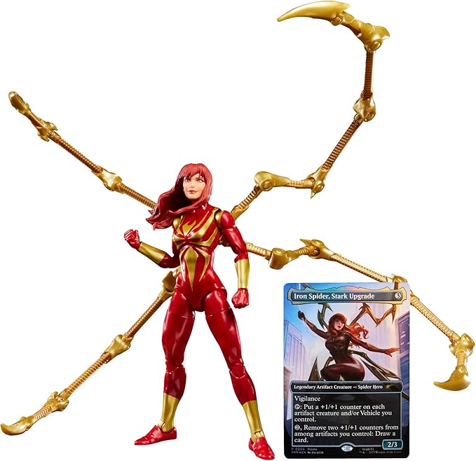 Spider-Man Marvel Legends Series Magic: The Gathering Mary Jane Watson (Iron Spider), 6-Inch Action Figure & Exclusive Foil Collectible Card Game Trading Card