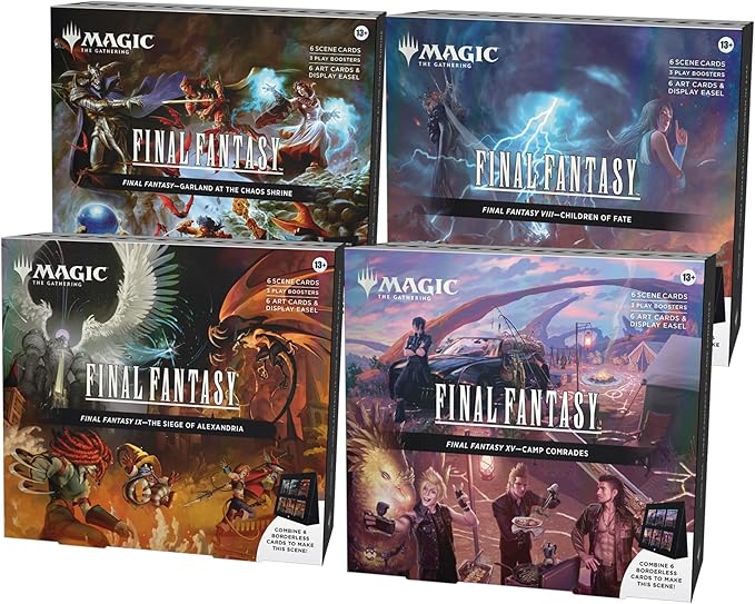 Magic: The Gathering - Final Fantasy Scene Box Bundle - All 4 Scene Boxes | Garland at The Chaos Shrine, Children of Fate, The Siege of Alexandria, and Camp Comrades