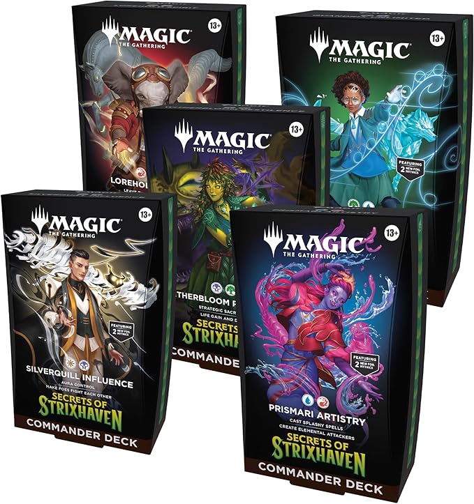 Magic: The Gathering Secrets of Strixhaven Commander Deck Bundle - Includes All 5 Decks (Silverquill Influence, Prismari Artistry, Witherbloom Pestilence, Lorehold Spirit, Quandrix Unlimited)